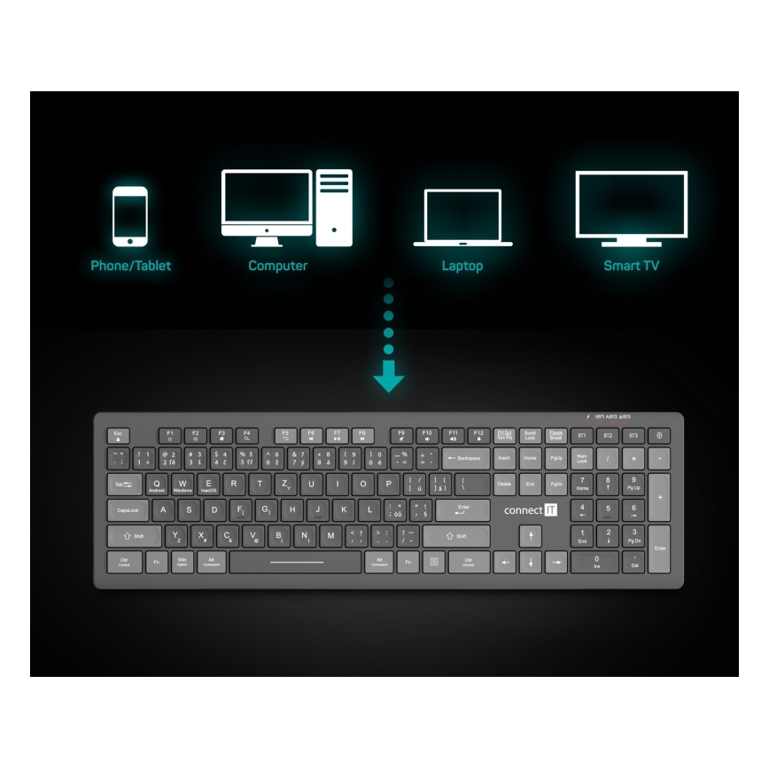 CONNECT IT CKB-5060-CS - Stil toetsenbord met laag profiel met CZ/SK-lokalisatie 350 mAh