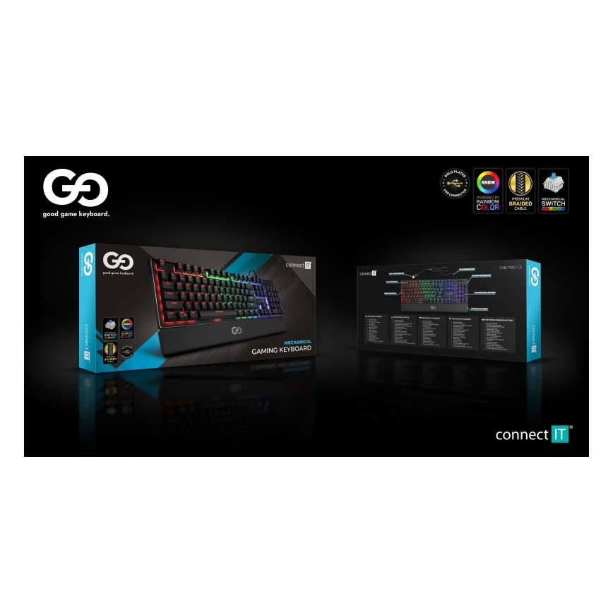 CONNECT IT CKB-7050-CS - LED RGB Bedraad gamingtoetsenbord met CZ/SK-lokalisatie zwart
