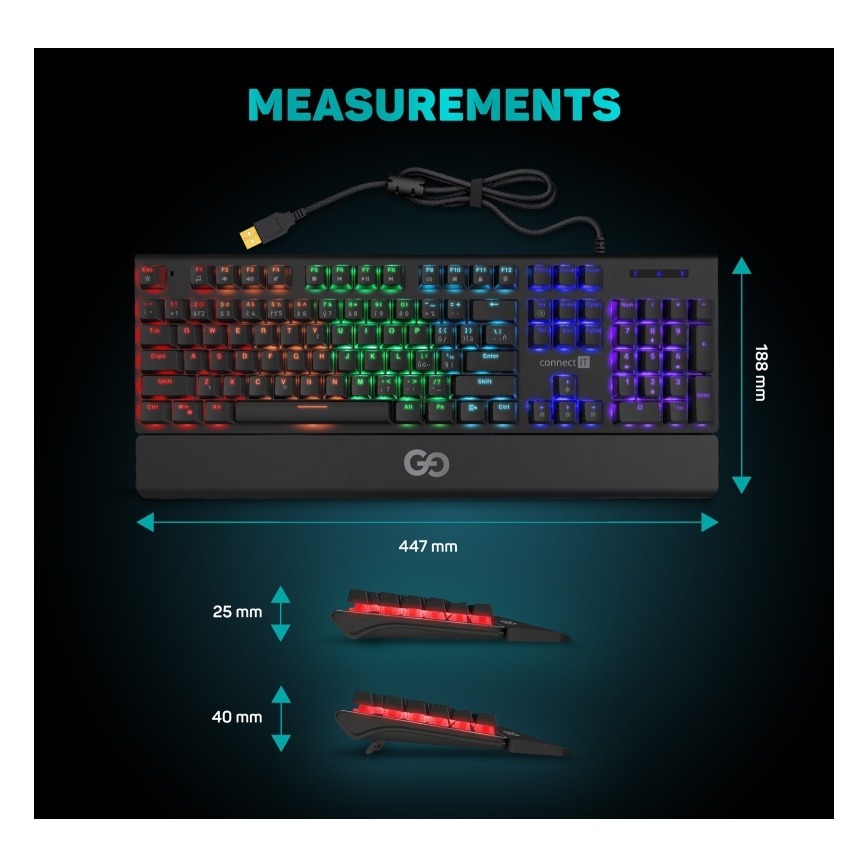 CONNECT IT CKB-7050-CS - LED RGB Bedraad gamingtoetsenbord met CZ/SK-lokalisatie zwart
