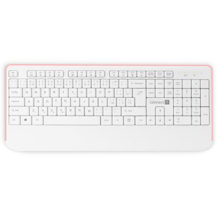 CONNECT IT CKM-7801-CS - Clavier et souris sans fil 1200 DPI avec localisation CZ/SK 1xAAA + 1xAA blanc/rose