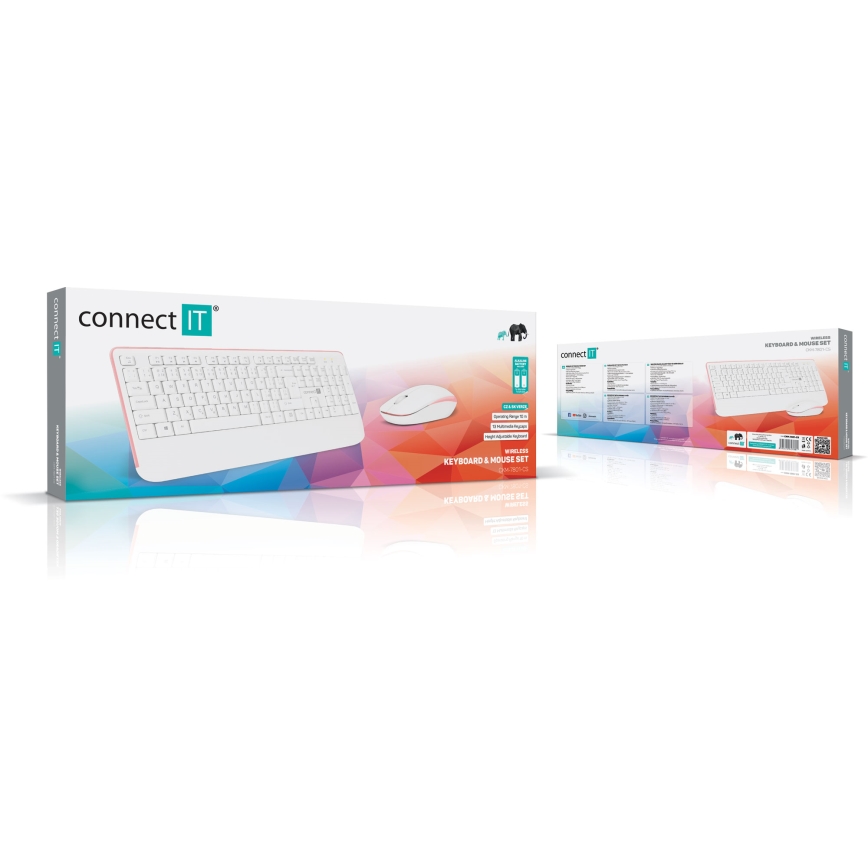 CONNECT IT CKM-7801-CS - Draadloos toetsenbord en muis 1200 DPI met CZ/SK-lokalisatie 1xAAA + 1xAA wit/roze