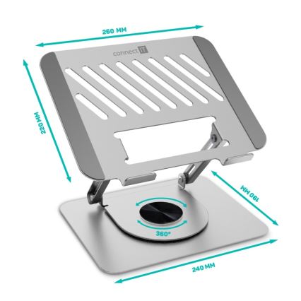 CONNECT IT CMF-2100-SL - Draaibare laptopstandaard zilver