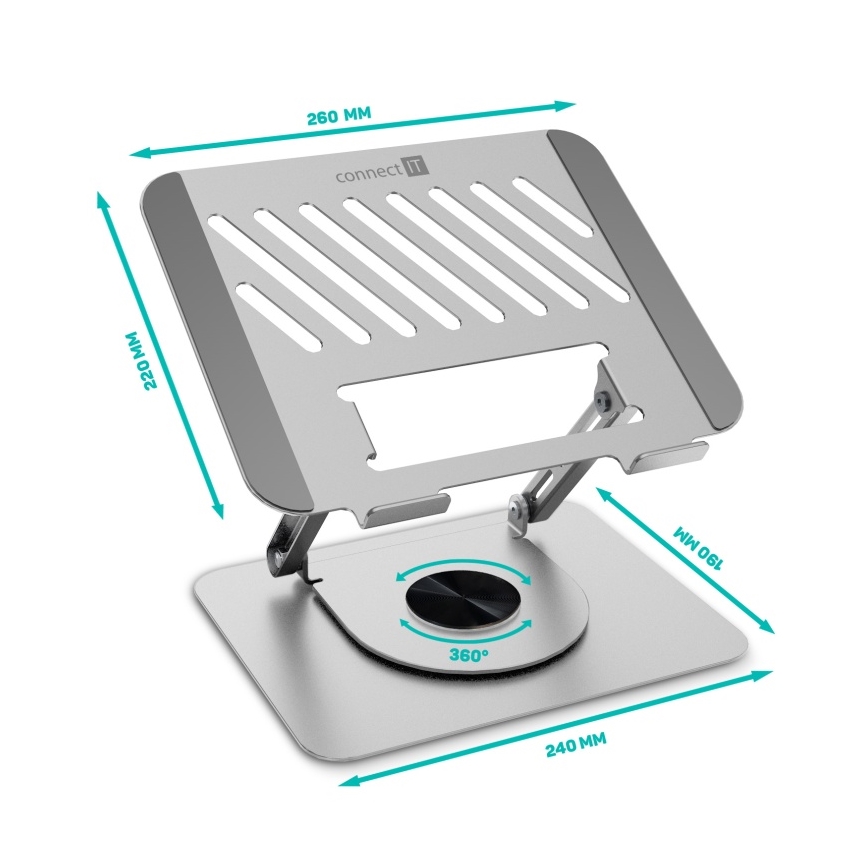 CONNECT IT CMF-2100-SL - Draaibare laptopstandaard zilver