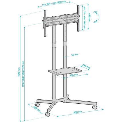 CONNECT IT CMH-9100-BK - Support TV mobile avec étagère 37-70” noir