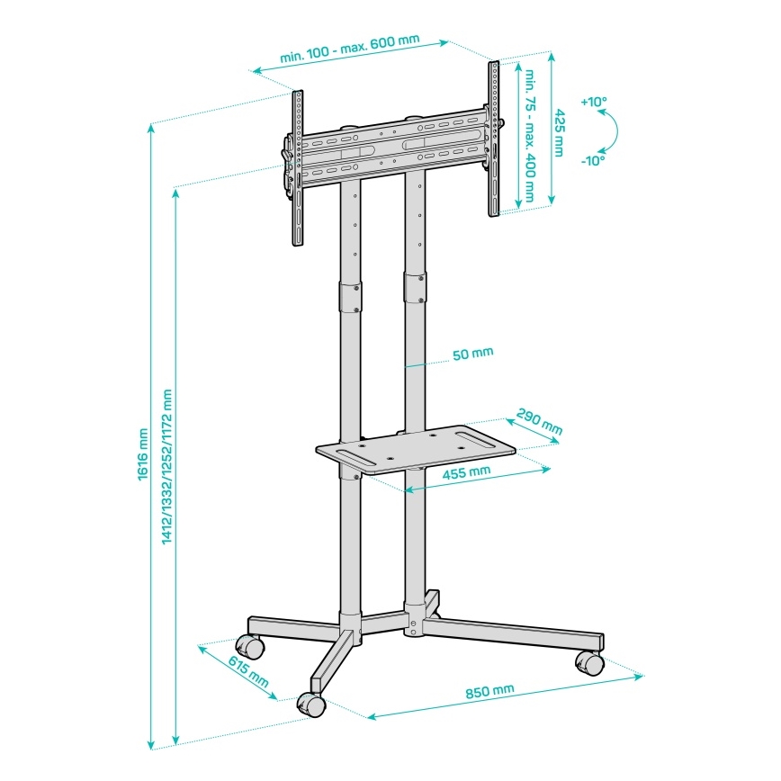 CONNECT IT CMH-9100-BK - Support TV mobile avec étagère 37-70” noir