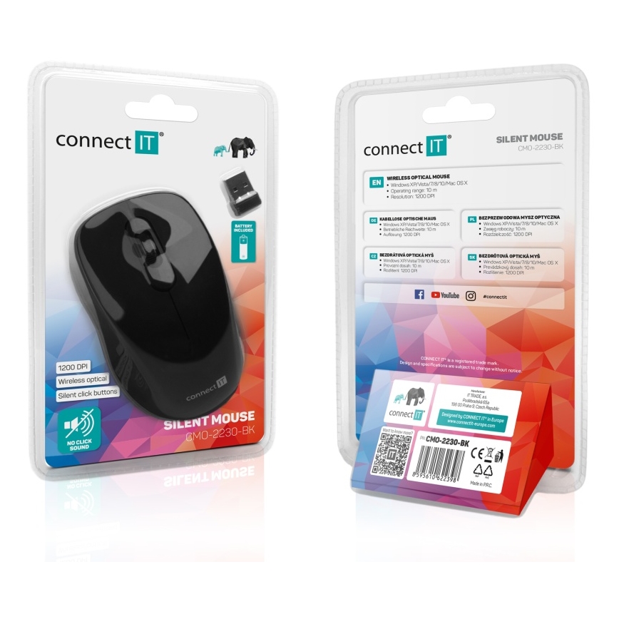 CONNECT IT CMO-2230-BK - Draadloze stille muis MUTE 1200 DPI 1xAA zwart
