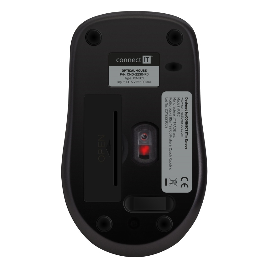 CONNECT IT CMO-2230-RD - Draadloze stille muis MUTE 1200 DPI 1xAA zwart/rood
