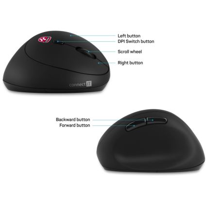 CONNECT IT CMO-2600-BK - Ergonomische draadloze muis 800/1200/1600 DPI 1xAA zwart