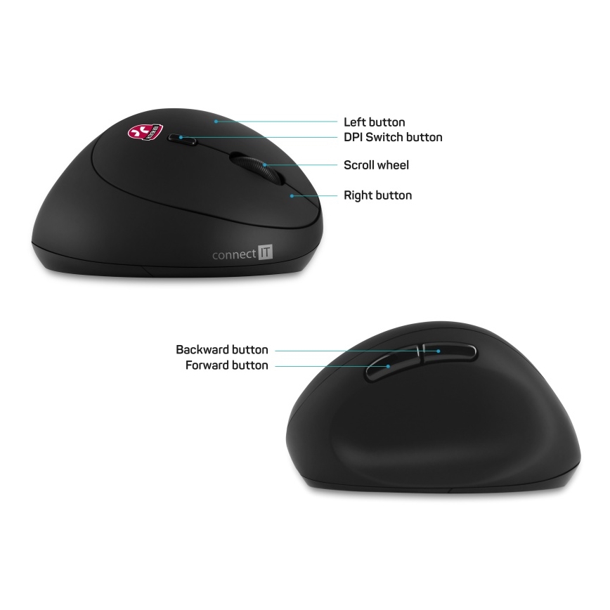 CONNECT IT CMO-2600-BK - Ergonomische draadloze muis 800/1200/1600 DPI 1xAA zwart