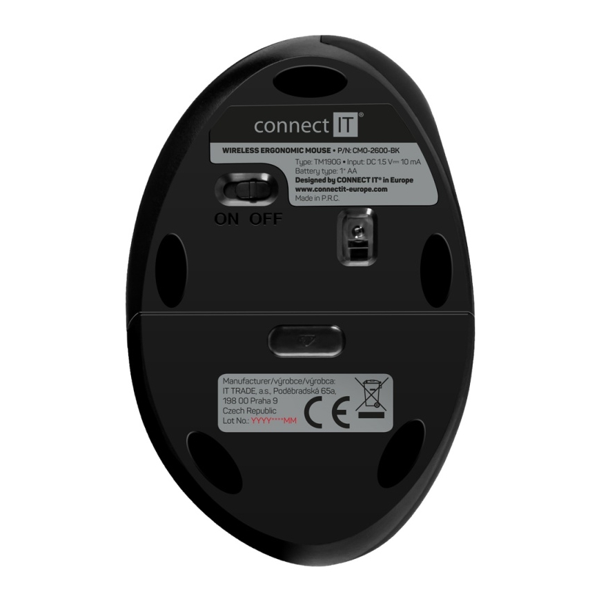 CONNECT IT CMO-2600-BK - Ergonomische draadloze muis 800/1200/1600 DPI 1xAA zwart