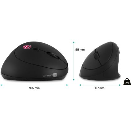 CONNECT IT CMO-2600-BK - Ergonomische draadloze muis 800/1200/1600 DPI 1xAA zwart
