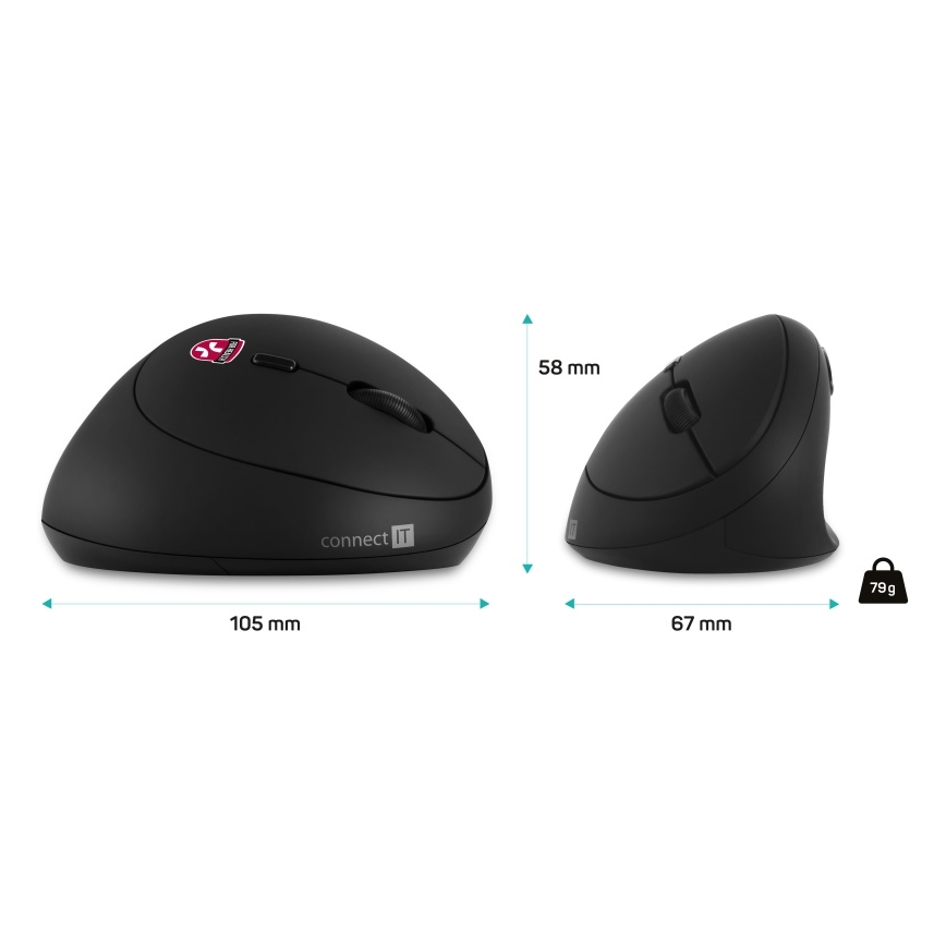 CONNECT IT CMO-2600-BK - Souris sans fil ergonomique 800/1200/1600 DPI, 1 pile AA, noire