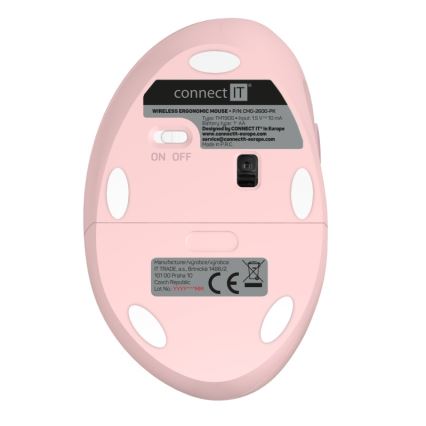 CONNECT IT CMO-2600-PK - Ergonomische draadloze muis 800/1200/1600 DPI 1xAA roze