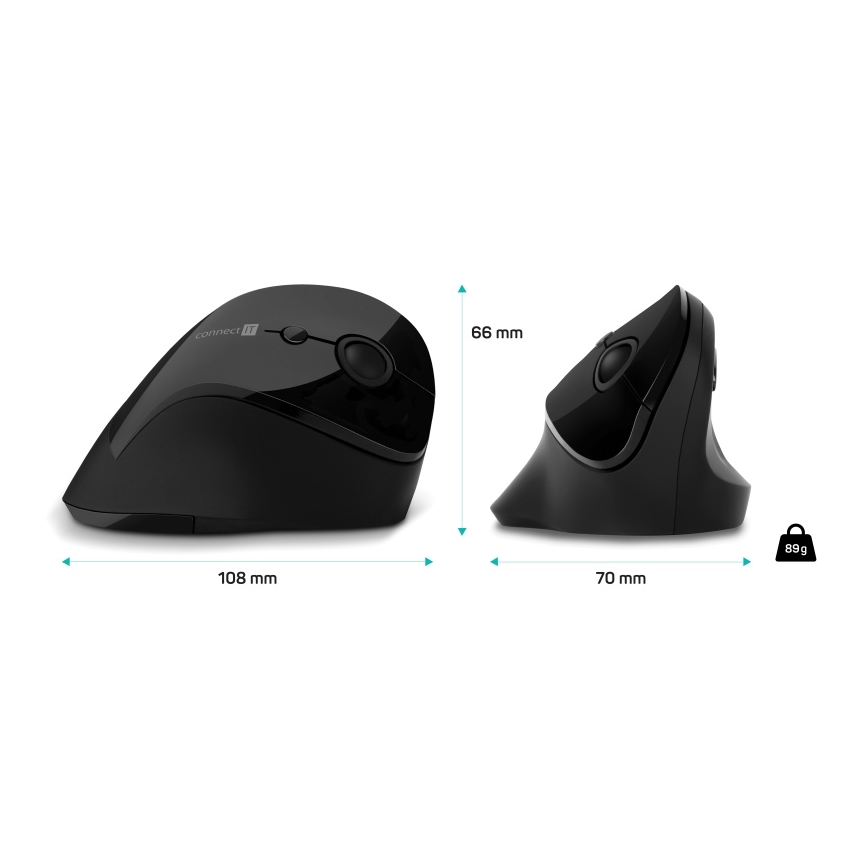 CONNECT IT CMO-2700-BK - Ergonomische draadloze muis 800/1200/1600 DPI 1xAA zwart