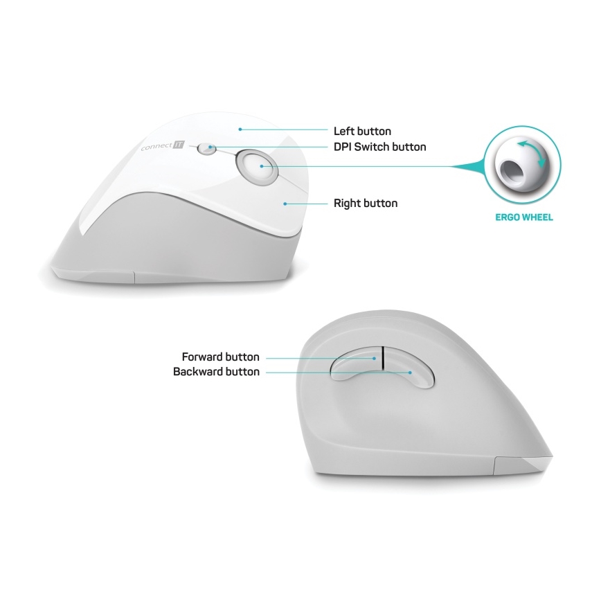 CONNECT IT CMO-2700-WH - Ergonomische draadloze muis 800/1200/1600 DPI 1xAA wit