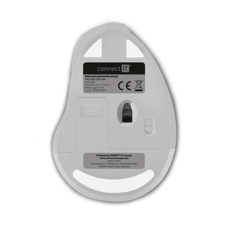 CONNECT IT CMO-2700-WH - Ergonomische draadloze muis 800/1200/1600 DPI 1xAA wit
