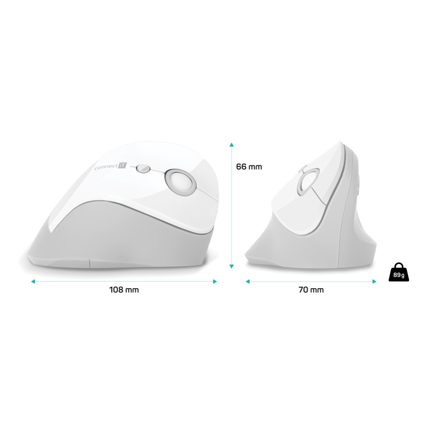CONNECT IT CMO-2700-WH - Ergonomische draadloze muis 800/1200/1600 DPI 1xAA wit