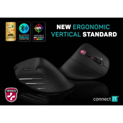 CONNECT IT CMO-2880-BK - Ergonomische draadloze muis Verti TriMode 1000/1600/2400 DPI 2xAAA zwart