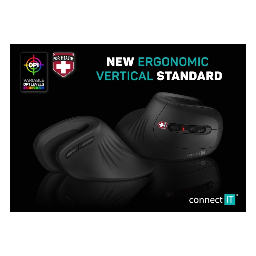 CONNECT IT CMO-2900-BK - Ergonomische draadloze muis 800/1200/1600 DPI 1xAA zwart
