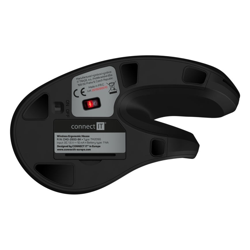 CONNECT IT CMO-2900-BK - Ergonomische draadloze muis 800/1200/1600 DPI 1xAA zwart