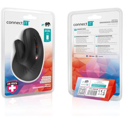 CONNECT IT CMO-2900-BK - Ergonomische draadloze muis 800/1200/1600 DPI 1xAA zwart