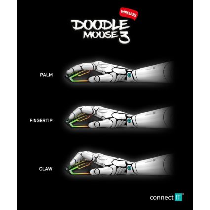 CONNECT IT CMO-3530-DD - LED RGB Draadloze oplaadbare gaming muis 800/1200/1600/2400/4800 DPI 600 mAh zwart