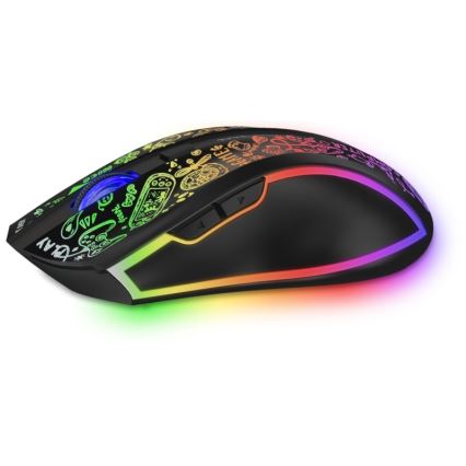 CONNECT IT CMO-3530-DD - LED RGB Draadloze oplaadbare gaming muis 800/1200/1600/2400/4800 DPI 600 mAh zwart