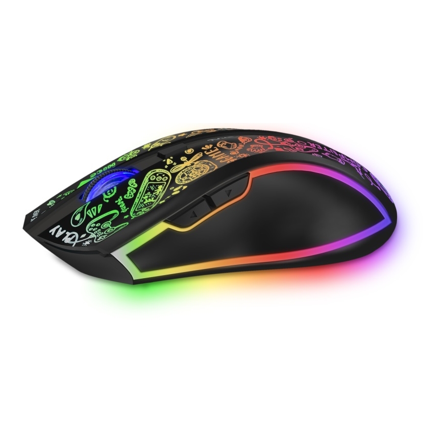 CONNECT IT CMO-3530-DD - LED RGB Draadloze oplaadbare gaming muis 800/1200/1600/2400/4800 DPI 600 mAh zwart