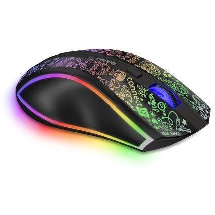 CONNECT IT CMO-3530-DD - LED RGB Draadloze oplaadbare gaming muis 800/1200/1600/2400/4800 DPI 600 mAh zwart