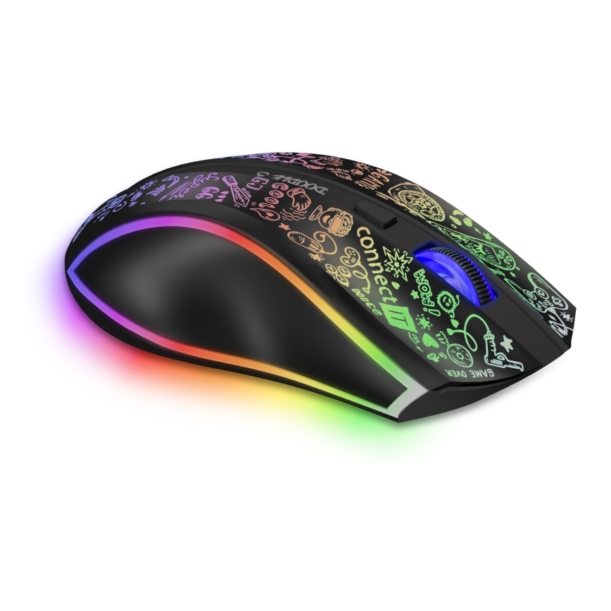CONNECT IT CMO-3530-DD - LED RGB Draadloze oplaadbare gaming muis 800/1200/1600/2400/4800 DPI 600 mAh zwart