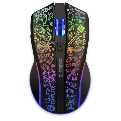 CONNECT IT CMO-3530-DD - LED RGB Draadloze oplaadbare gaming muis 800/1200/1600/2400/4800 DPI 600 mAh zwart