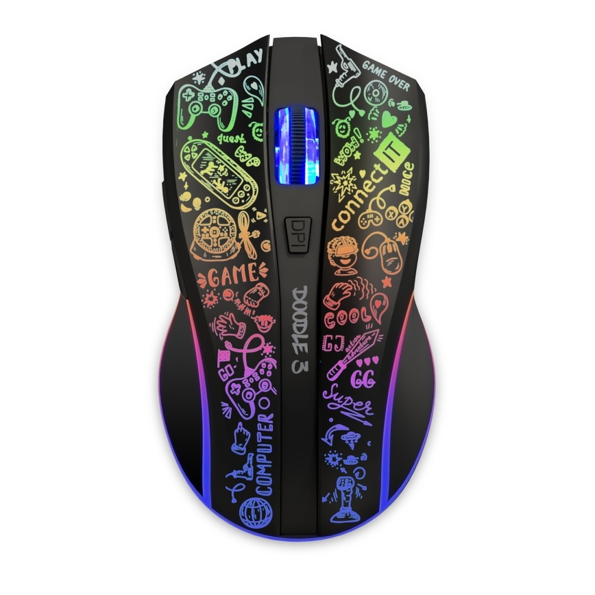 CONNECT IT CMO-3530-DD - LED RGB Draadloze oplaadbare gaming muis 800/1200/1600/2400/4800 DPI 600 mAh zwart