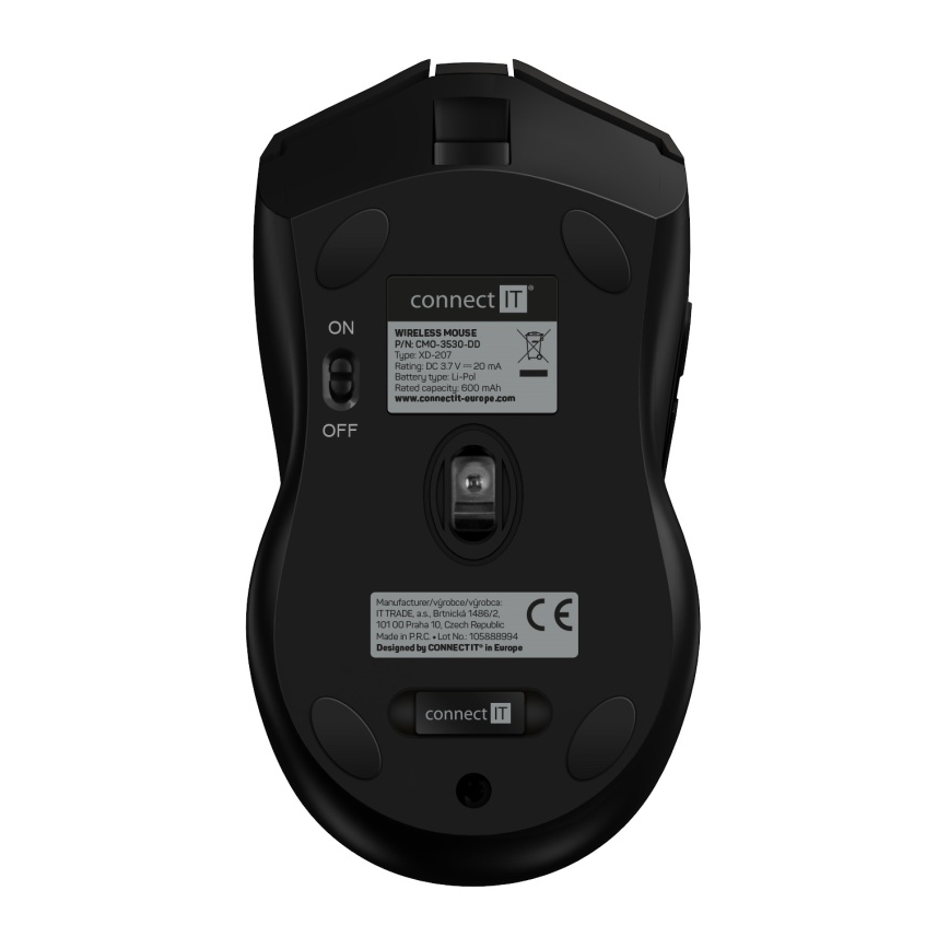 CONNECT IT CMO-3530-DD - LED RGB Draadloze oplaadbare gaming muis 800/1200/1600/2400/4800 DPI 600 mAh zwart
