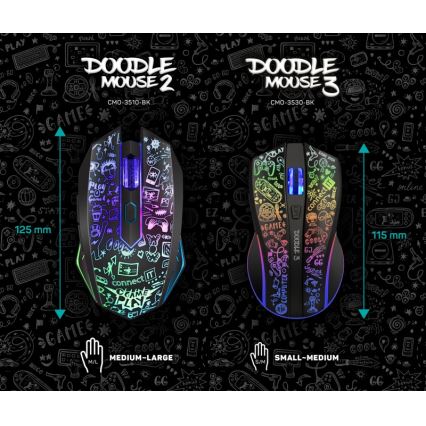 CONNECT IT CMO-3530-DD - LED RGB Draadloze oplaadbare gaming muis 800/1200/1600/2400/4800 DPI 600 mAh zwart