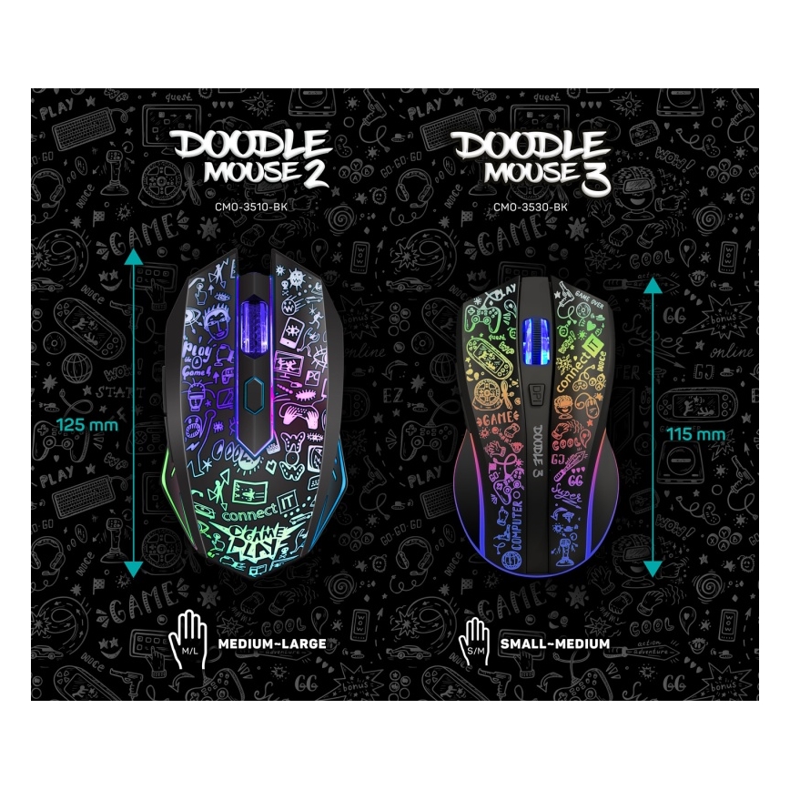 CONNECT IT CMO-3530-DD - LED RGB Draadloze oplaadbare gaming muis 800/1200/1600/2400/4800 DPI 600 mAh zwart