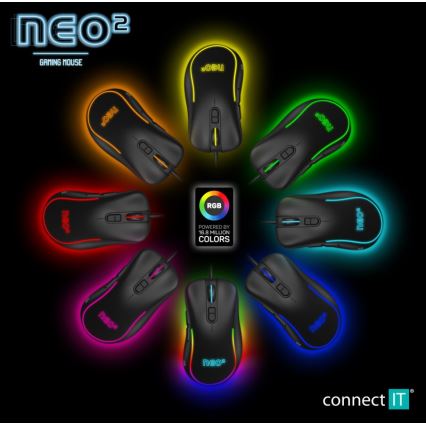 CONNECT IT CMO-3589-BK - LED RGB Bedrade gaming muis 200-7200 DPI zwart