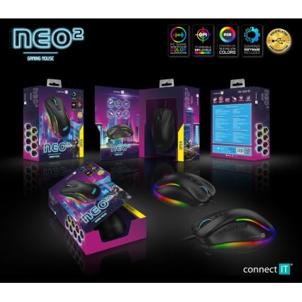 CONNECT IT CMO-3589-BK - LED RGB Bedrade gaming muis 200-7200 DPI zwart