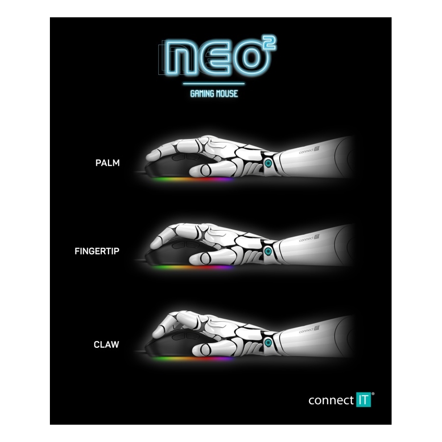 CONNECT IT CMO-3589-BK - LED RGB Bedrade gaming muis 200-7200 DPI zwart