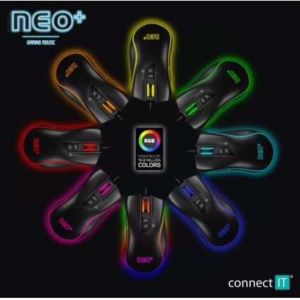 CONNECT IT CMO-3591-BK - LED RGB Bedrade gamingmuis 500-7200 DPI zwart