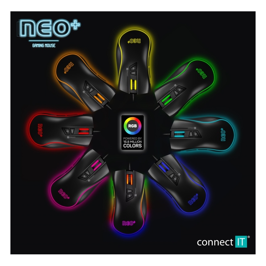 CONNECT IT CMO-3591-BK - LED RGB Bedrade gamingmuis 500-7200 DPI zwart