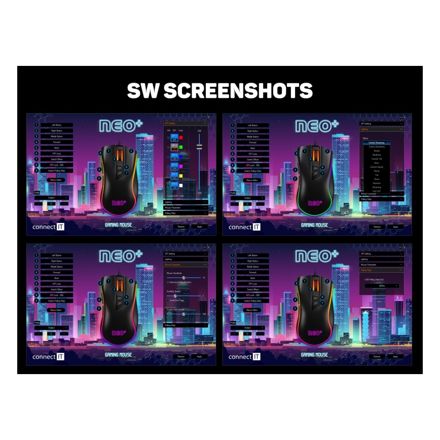CONNECT IT CMO-3591-BK - LED RGB Bedrade gamingmuis 500-7200 DPI zwart