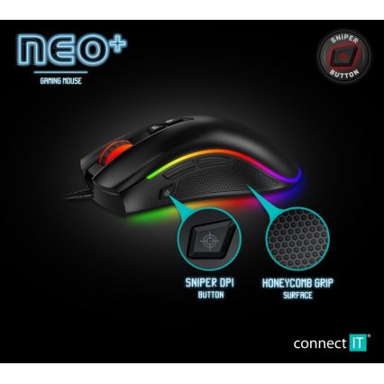 CONNECT IT CMO-3591-BK - LED RGB Bedrade gamingmuis 500-7200 DPI zwart