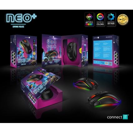 CONNECT IT CMO-3591-BK - LED RGB Bedrade gamingmuis 500-7200 DPI zwart