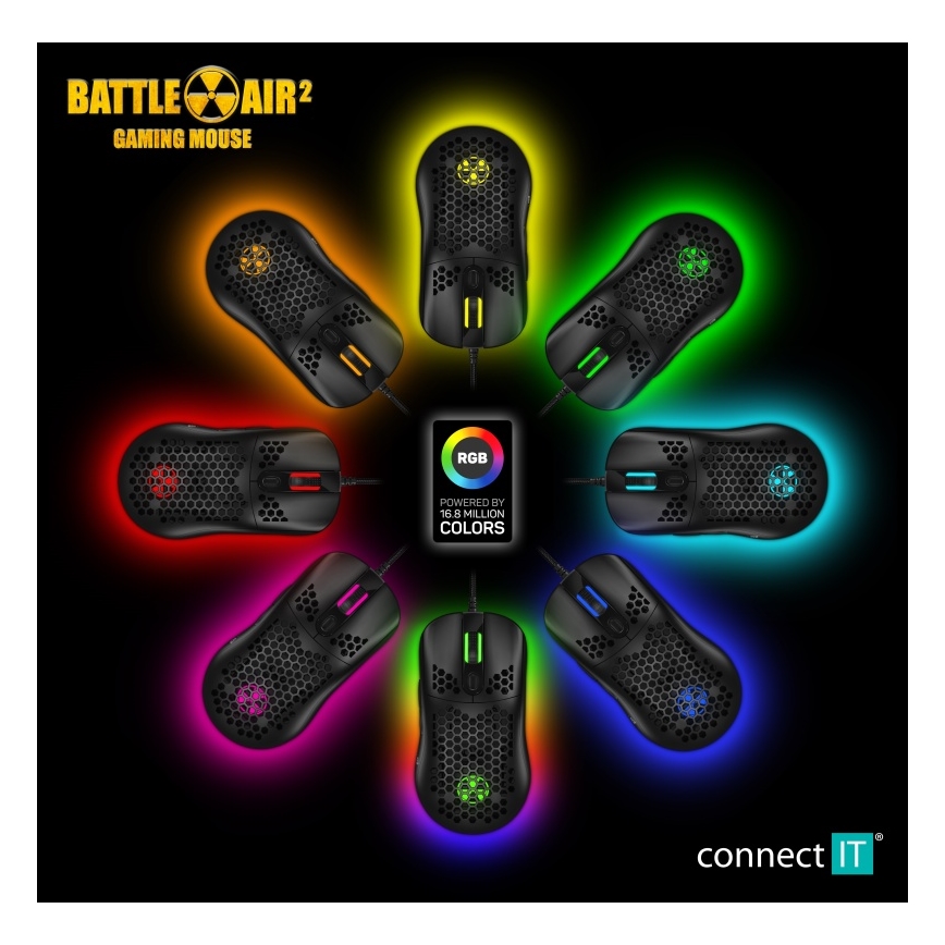 CONNECT IT CMO-5511-BK - LED RGB Bedrade gamingmuis 200-12800 DPI zwart