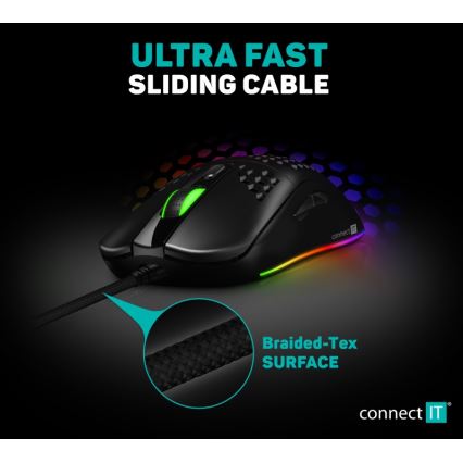 CONNECT IT CMO-5511-BK - LED RGB Bedrade gamingmuis 200-12800 DPI zwart