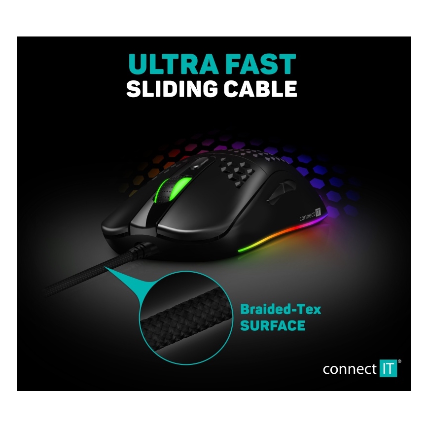 CONNECT IT CMO-5511-BK - LED RGB Bedrade gamingmuis 200-12800 DPI zwart