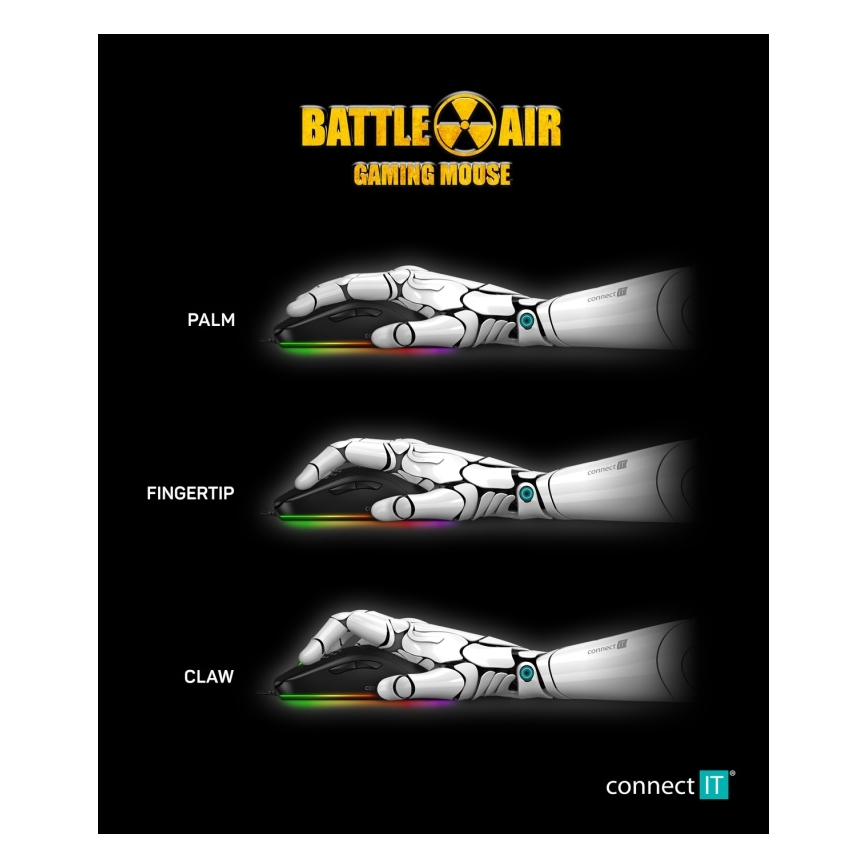 CONNECT IT CMO-5511-BK - LED RGB Bedrade gamingmuis 200-12800 DPI zwart