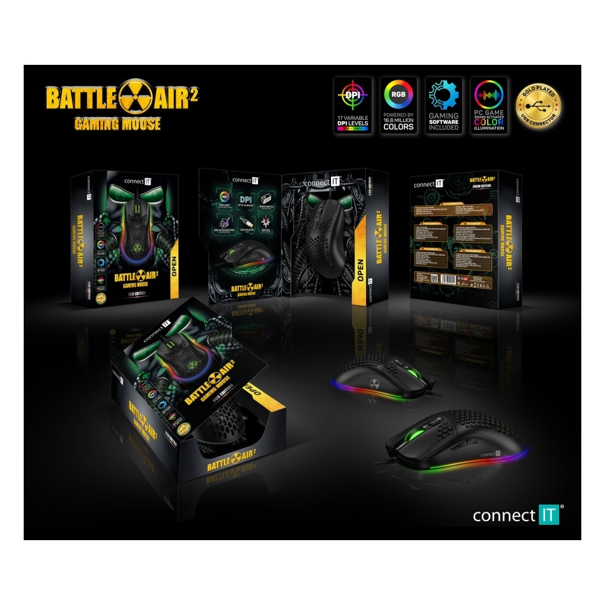 CONNECT IT CMO-5511-BK - LED RGB Bedrade gamingmuis 200-12800 DPI zwart
