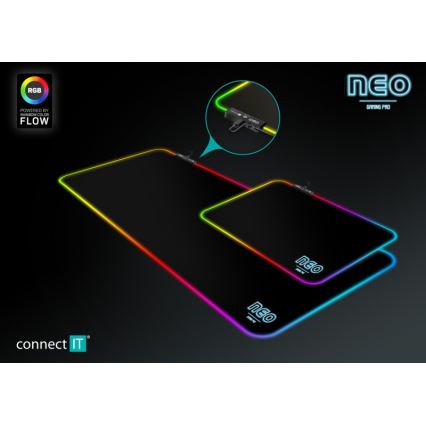 CONNECT IT CMP-3100-SM - Tapis de souris de jeu LED RGB 32x24,5 cm noir