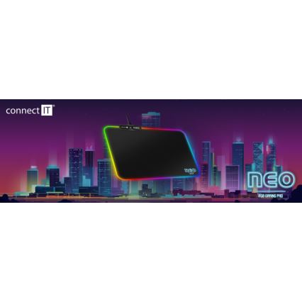 CONNECT IT CMP-3100-SM - Tapis de souris de jeu LED RGB 32x24,5 cm noir